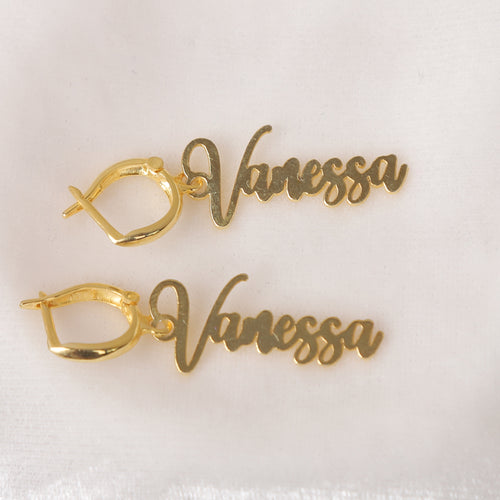 Custom Name Drop Earrings – Gold Personalized Script Hoops